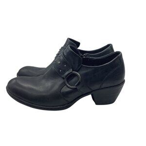 Born Black Leather Western Studded Ankle Boots Chunky Heel Zip Women 7.5